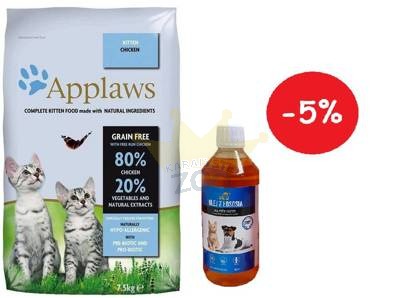 Applaws Kitten Chicken sausas kačiukų maistas 7,5kg + LAB V Lašišų aliejus šunims ir katėms 500ml