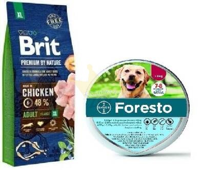 BRIT Premium By Nature Adult XL 15kg+Foresto Antkaklis šunims virš 8kg- 3% PIGIAU
