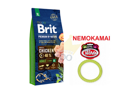 BRIT Premium By Nature Adult XL 15kg + Pet Nova Ringo 9,5 cm NEMOKAMAI