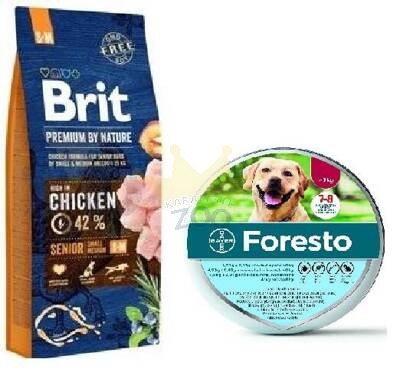 BRIT Premium By Nature Senior S+M 15kg+Foresto Antkaklis šunims virš 8kg