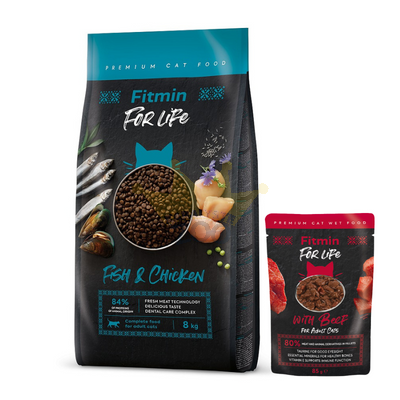FITMIN Cat For Life Adult Fish and Chicken 8kg + Fitmin Cat For Life Adult Beef 85g