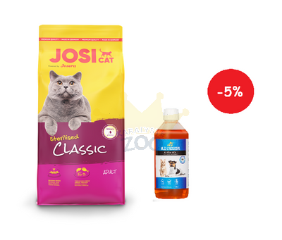 JOSERA JosiCat Classic Sterilised 18kg + LAB V Lašišų aliejus šunims ir katėms 500ml