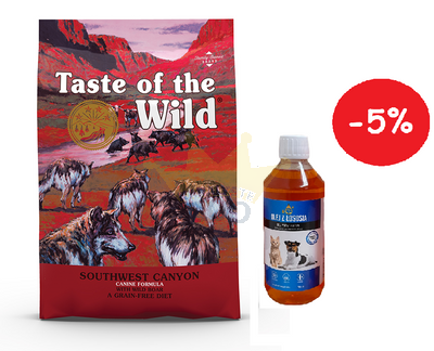 Taste of the Wild SouthWest Canyone 12,2 kg + LAB V Lašišų aliejus šunims ir katėms 500ml