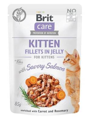 BRIT CARE Cat  Pouches Kitten Fillets in Jelly with Savory Salmon 85g + staigmena jūsų šuniui