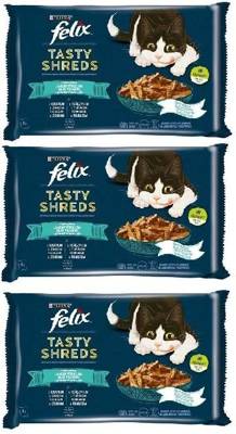 FELIX Tasty Shreds drėgnas kačių ėdalas su lašiša ir tunu padaže 12x80g (3x4x80g)