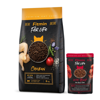 FITMIN Cat For Life Adult Chicken 8kg + Fitmin Cat For Life Adult Beef 85g