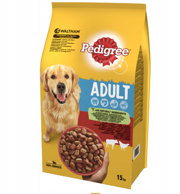 PEDIGREE Adult 15kg (vidutinių veislių) - sausas maistas šunims su jautiena ir paukštiena